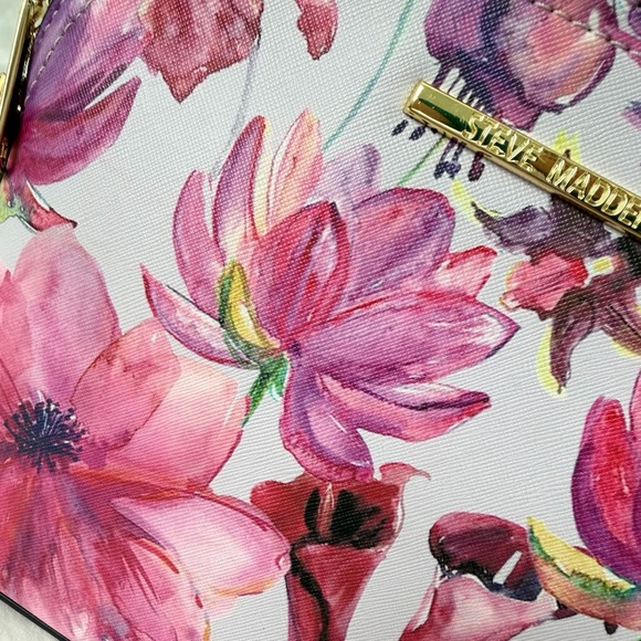 Steve Madden Purple Floral Tropical Print Dome Crossbody Purse - Picture 15 of 16